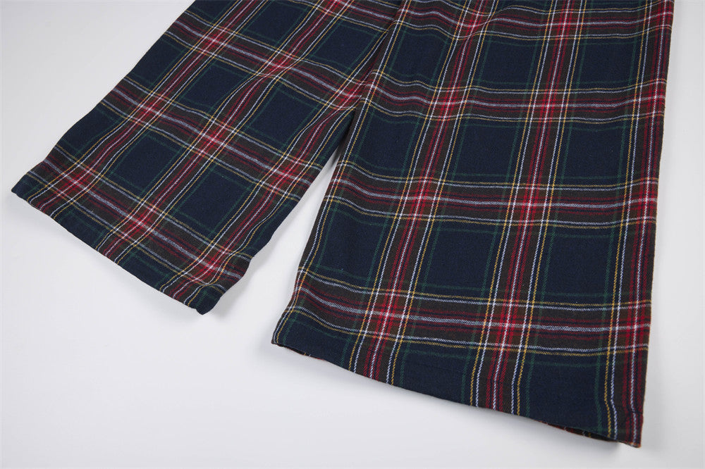 Pantalon à carreaux à jambes larges – Pantalon décontracté à cordon de serrage