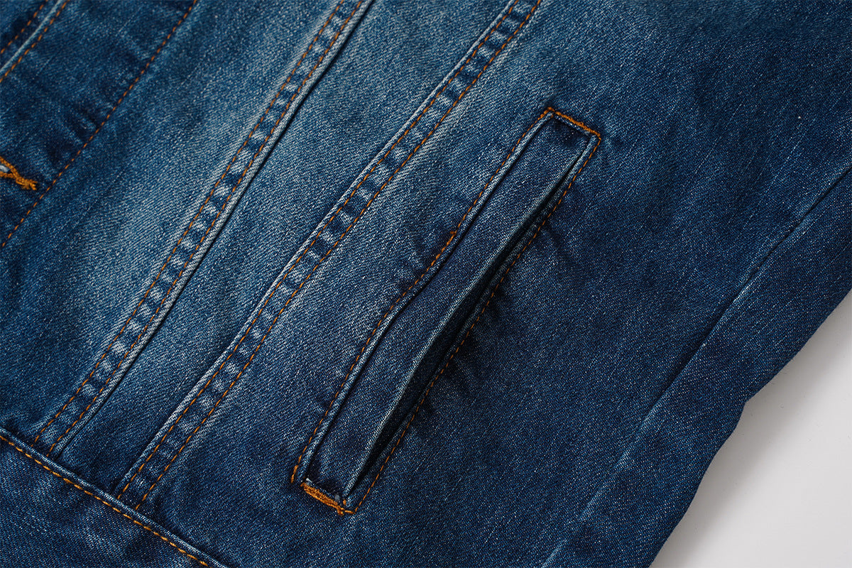 Veste en jean homme délavée avec col et poignets en velours côtelé