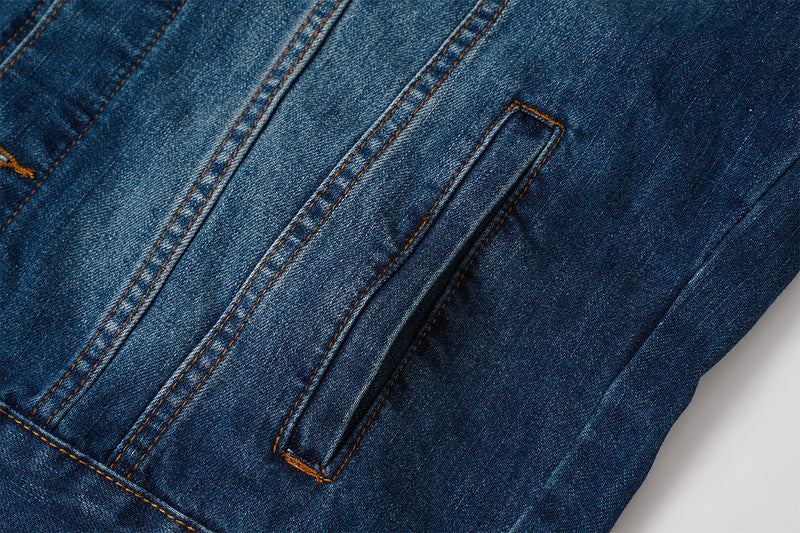Veste en jean homme délavée avec col et poignets en velours côtelé