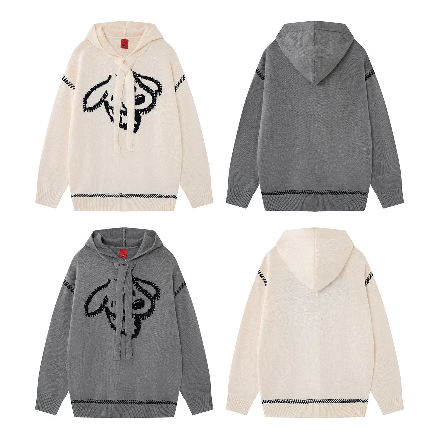 Pull à capuche oversize en maille jacquard avec grand motif graphique sur le devant