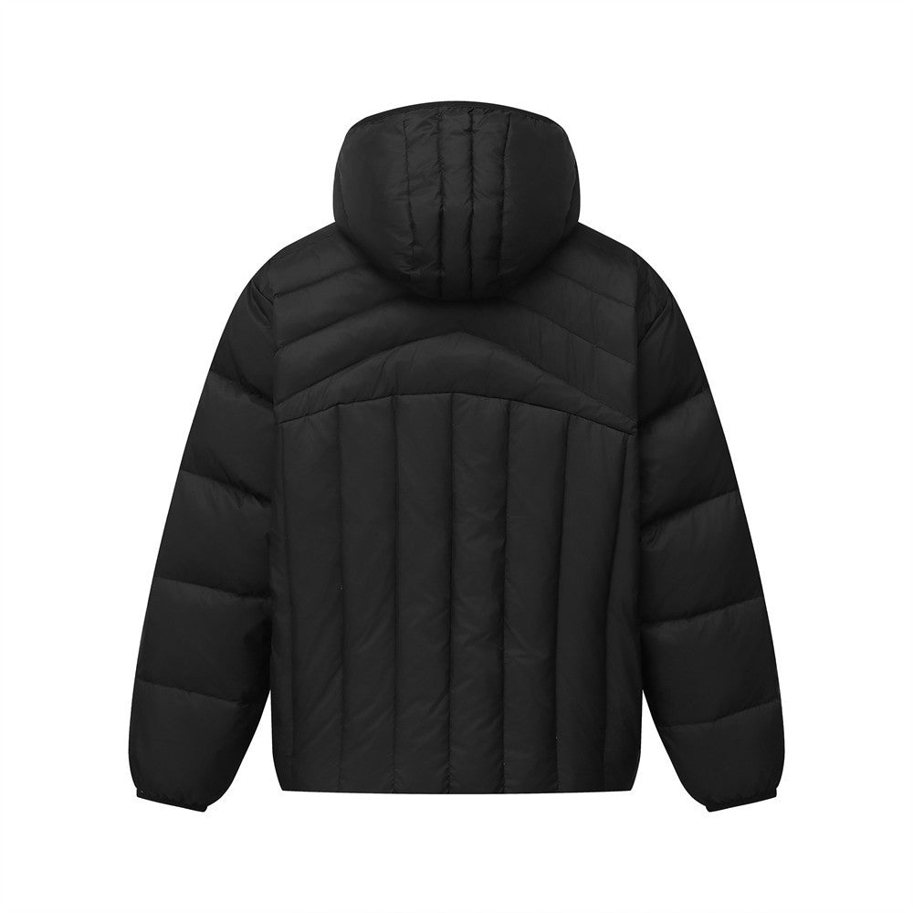 Schwarze Kapuzen-Pufferjacke für Herren – Gesteppter Wintermantel mit Daunenfüllung