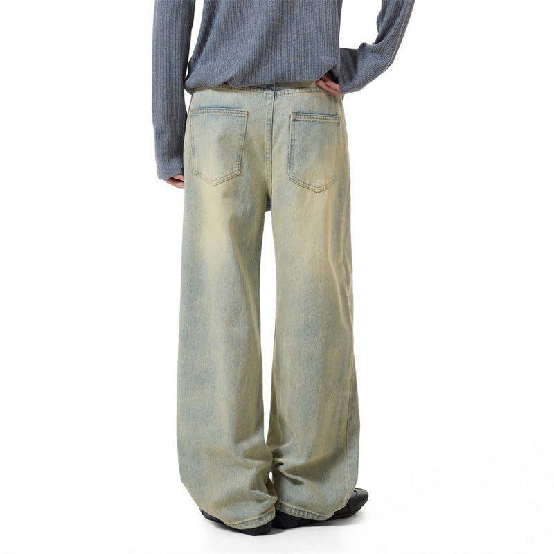 Men's Vintage Washed Wide-Leg Jeans – Relaxed Straight Fit with Horse Charm