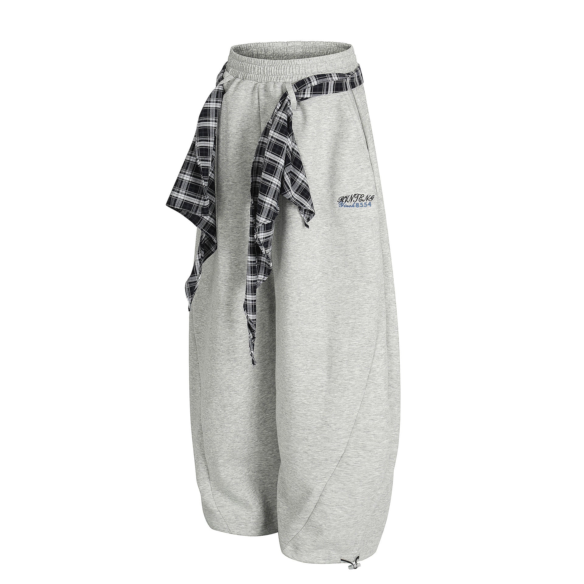Wide-Leg-Sweatpants mit Karoband – Oversized-Hip-Hop-Barrel-Pants