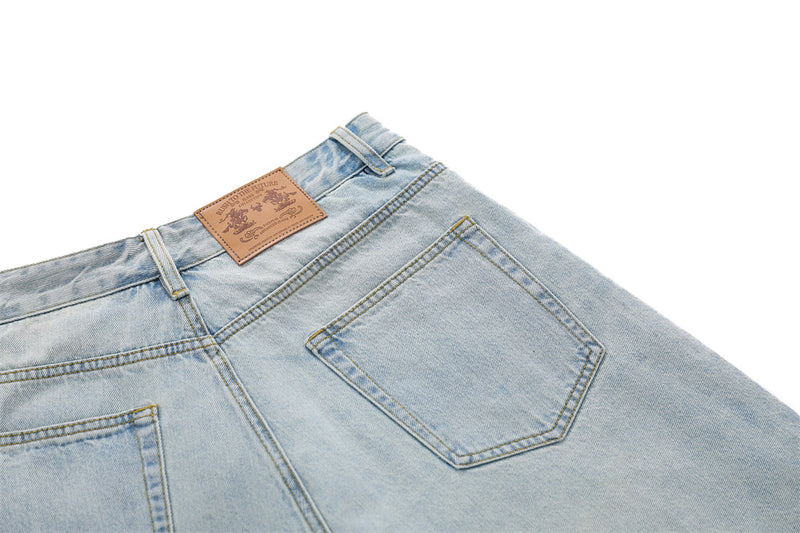 Distressed Denim Skirt Shorts – Layered Faux Two-Piece Wide-Leg Cut