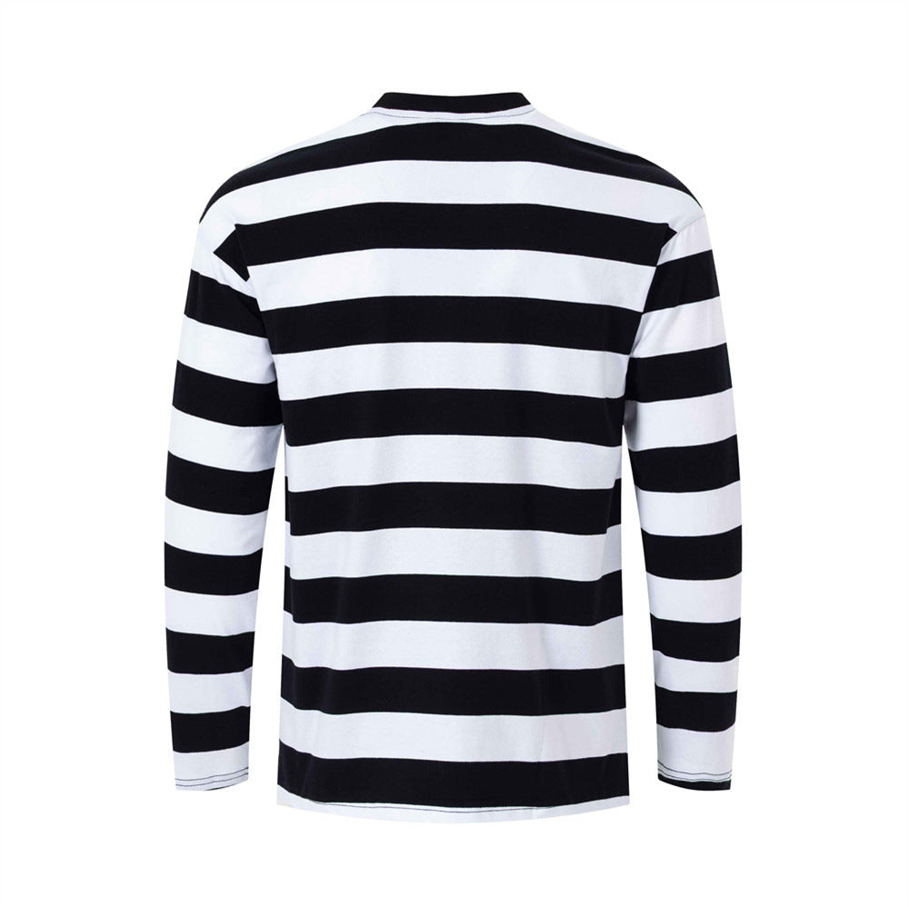 Men's Bold Stripe Long-Sleeve T-Shirt with Graphic Letter Print