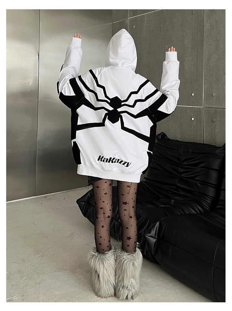 Venom-Inspired White Hoodie - 400GSM Oversized Spider Zip-Up Superhero Sweatshirt