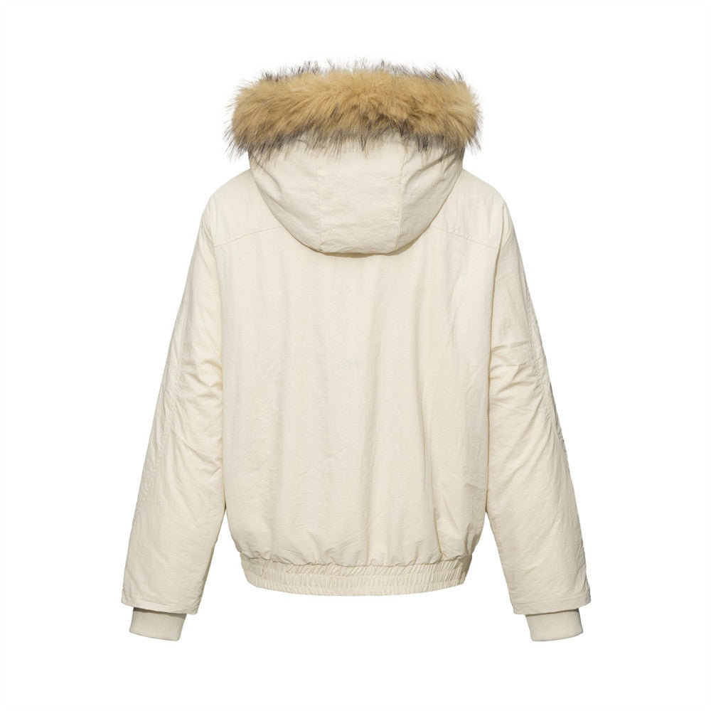 Fur-Trim Hooded Bomber Jacket – Men's Winter Padded Coat with Dual Zip Pockets