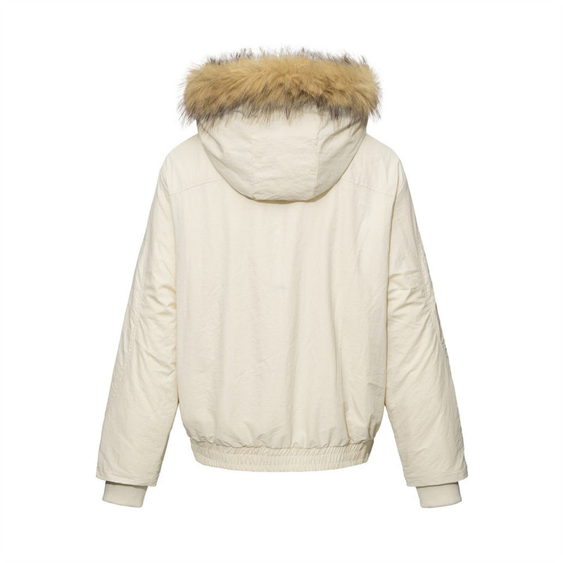 Fur-Trim Hooded Bomber Jacket – Men's Winter Padded Coat with Dual Zip Pockets