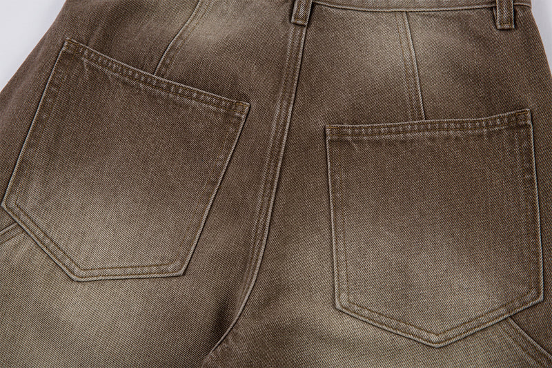 Jean cargo baggy taille haute – Denim marron délavé à jambes larges et coutures courbes