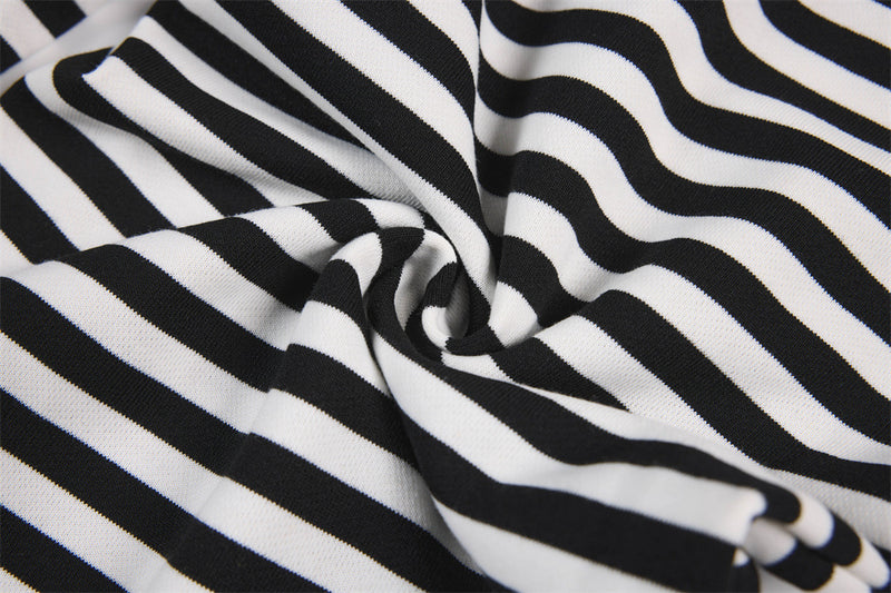 Black & White Striped Wide-Leg Pants with Drawstring Waist