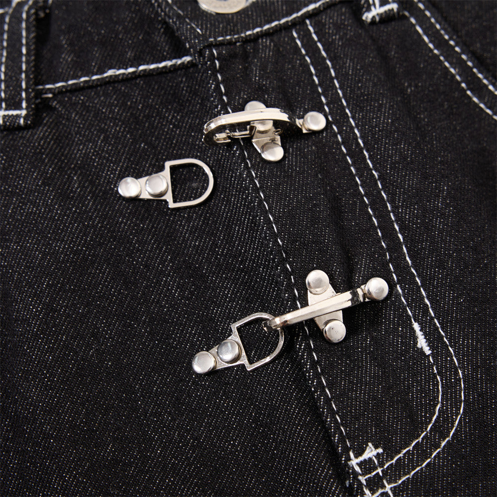 Herren-Cargojeans mit weitem Bein, Klappverschluss und Kontrastnähten