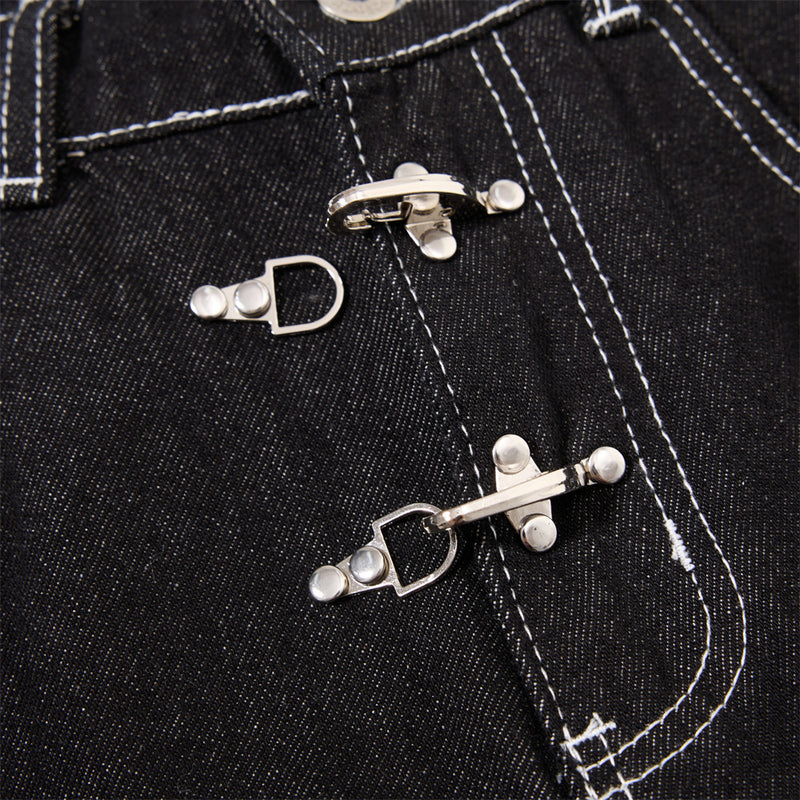 Herren-Cargojeans mit weitem Bein, Klappverschluss und Kontrastnähten