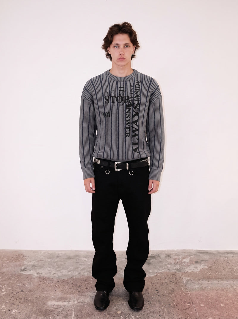 Striped Letter Print Crew Neck Pullover Sweater