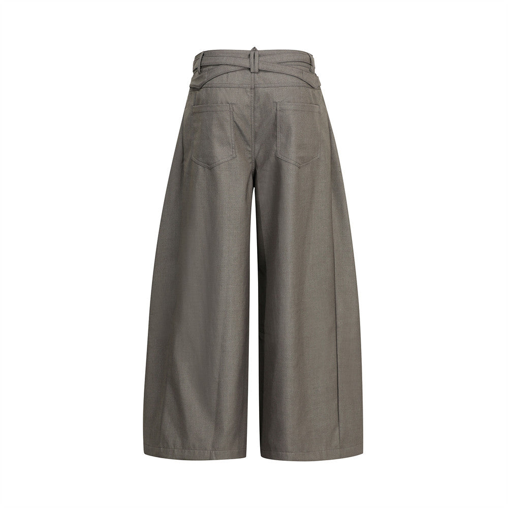 Wide-Leg Pleated Trousers with Drawstring Waist