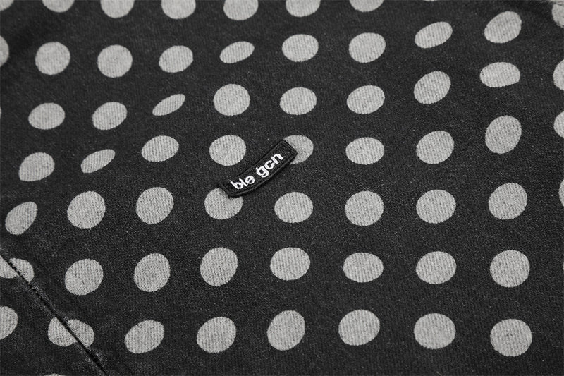 Men's Polka Dot Denim Track Jacket – Stand Collar Full-Zip Retro Streetwear