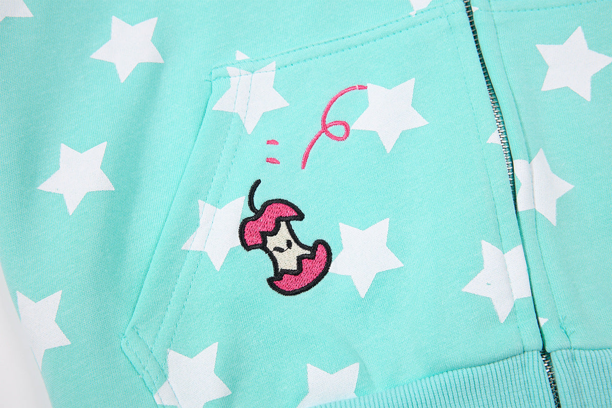 Sweat court zippé à imprimé étoiles avec pomme – Streetwear kawaii