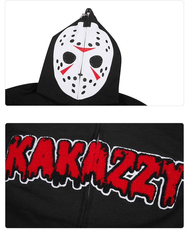 Friday the 13th Hoodie - 400GSM Oversized Jason Mask Zip-Up Horror Movie Sweatshirt