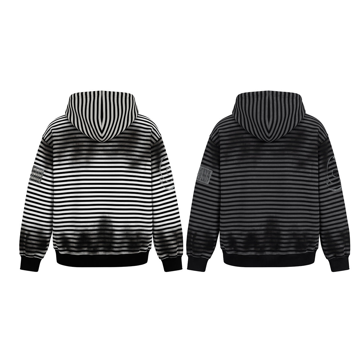 Striped Zip-Up Hoodie – Distressed Dark Streetwear with Music Graphic Print