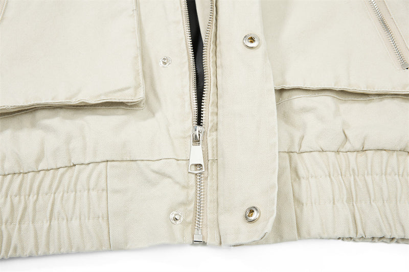 Men's Cargo Bomber Jacket with Multi-Pocket Stand Collar, Relaxed Fit