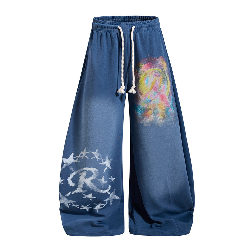 Wide-Leg Sweatpants with Colorful Graffiti Print and Star Logo