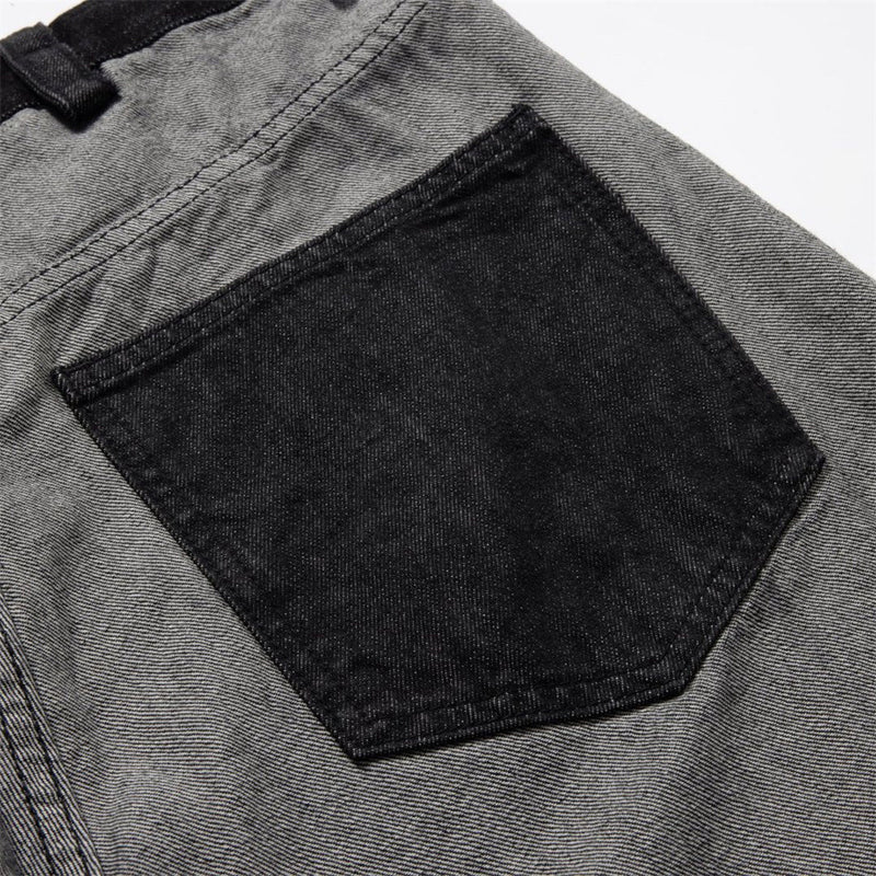 Men's Wide-Leg Straight Jeans – High-Street Graphic Patch, Button Fly, Contrast