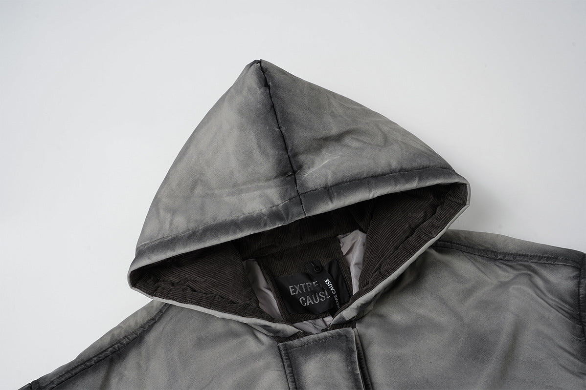 Hooded Bomber Puffer Jacket – Washed Finish with Exposed Seam Detailing
