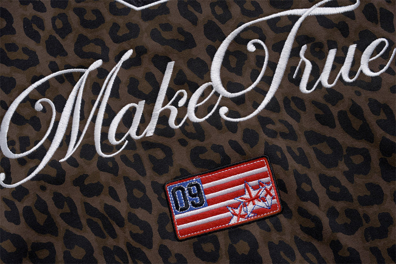 Leopard Print Zip-Up Hoodie – Men's Embroidered Oversized Jacket