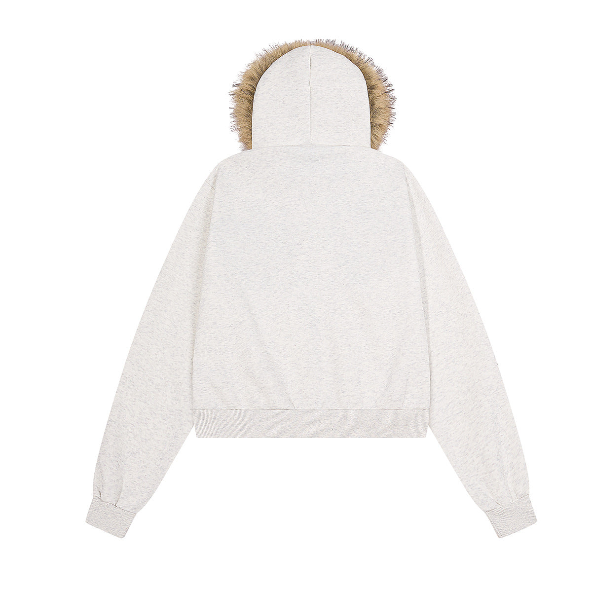 Sweat zippé bordé de fausse fourrure – Cardigan court à motif chiot brodé