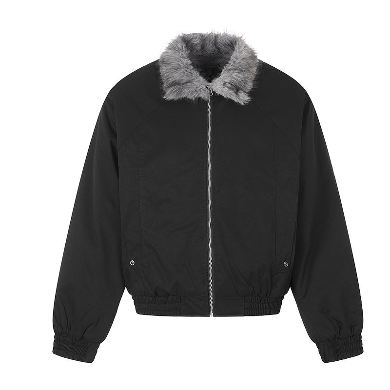 Faux Fur Collar Padded Bomber Jacket – Oversized Flight Jacket