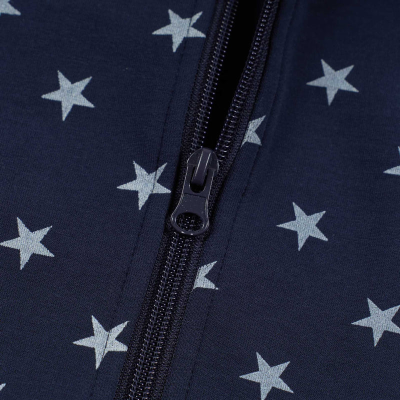 Chaqueta Deportiva con Estrellas – Cremallera Completa, Cuello Alto y Rayas Laterales