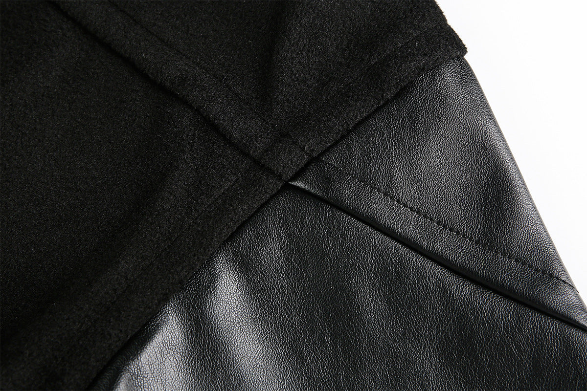 Blouson bomber varsity – Corps noir en mélange de laine et manches en simili cuir