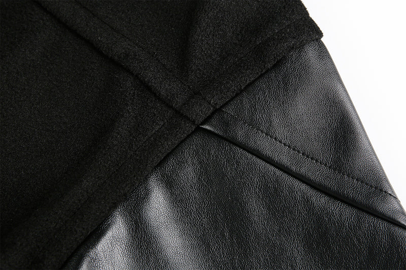 Blouson bomber varsity – Corps noir en mélange de laine et manches en simili cuir