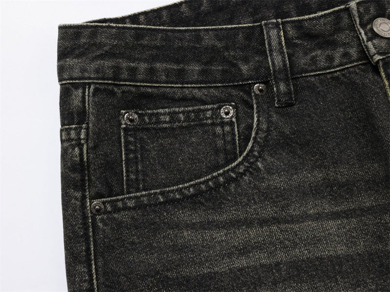 Baggy Straight Leg Jeans – Men's Vintage Washed Distressed Black Wide-Leg Denim
