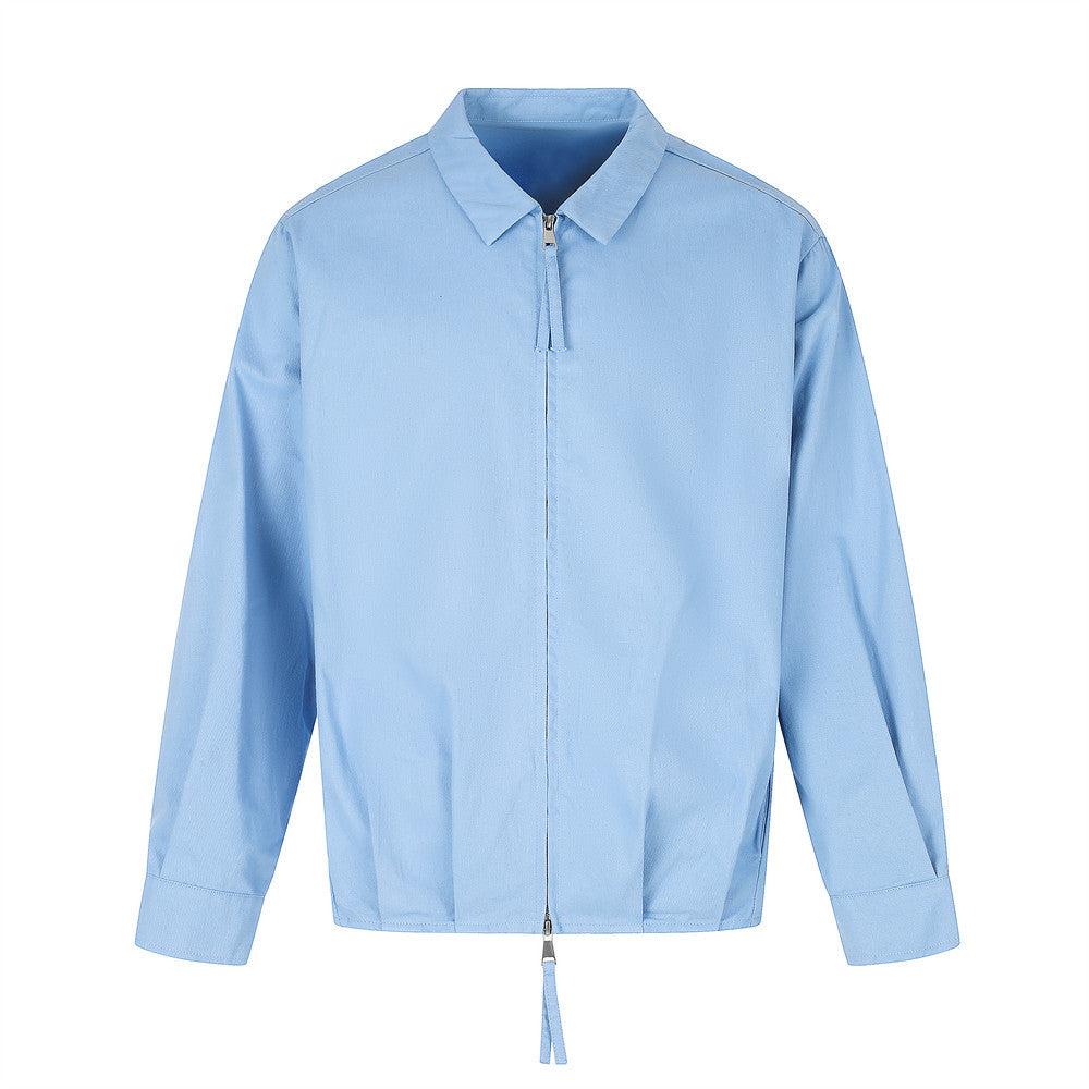 Oversized White Shirt Men Zip-Up Relaxed Fit Long Sleeve Casual Jacket