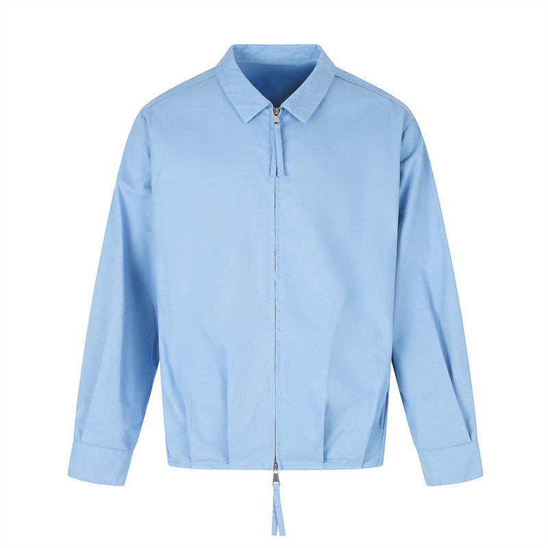 Oversized White Shirt Men Zip-Up Relaxed Fit Long Sleeve Casual Jacket