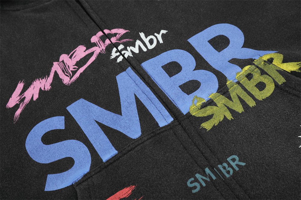 SMBR Graffiti-Logo-Zip-Hoodie – Verwaschene Oversize-Streetwear