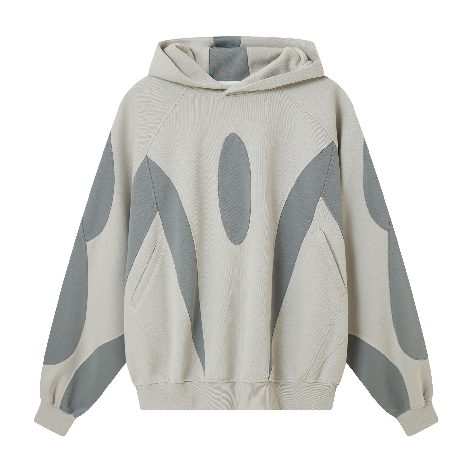 Oversize-Patchwork-Hoodie – grauer, zweifarbiger Streetwear-Pullover
