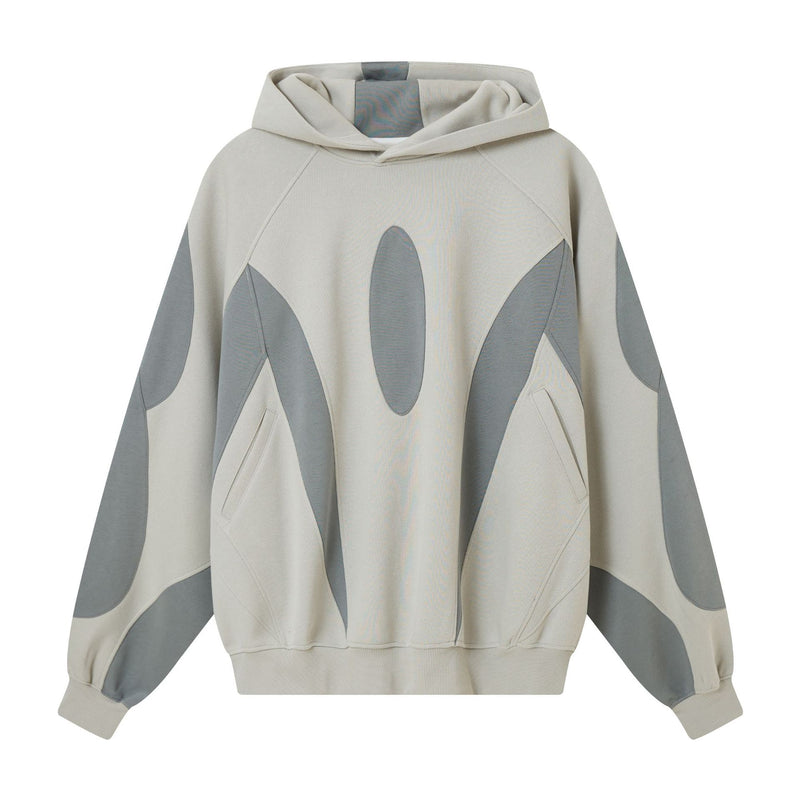 Oversize-Patchwork-Hoodie – grauer, zweifarbiger Streetwear-Pullover