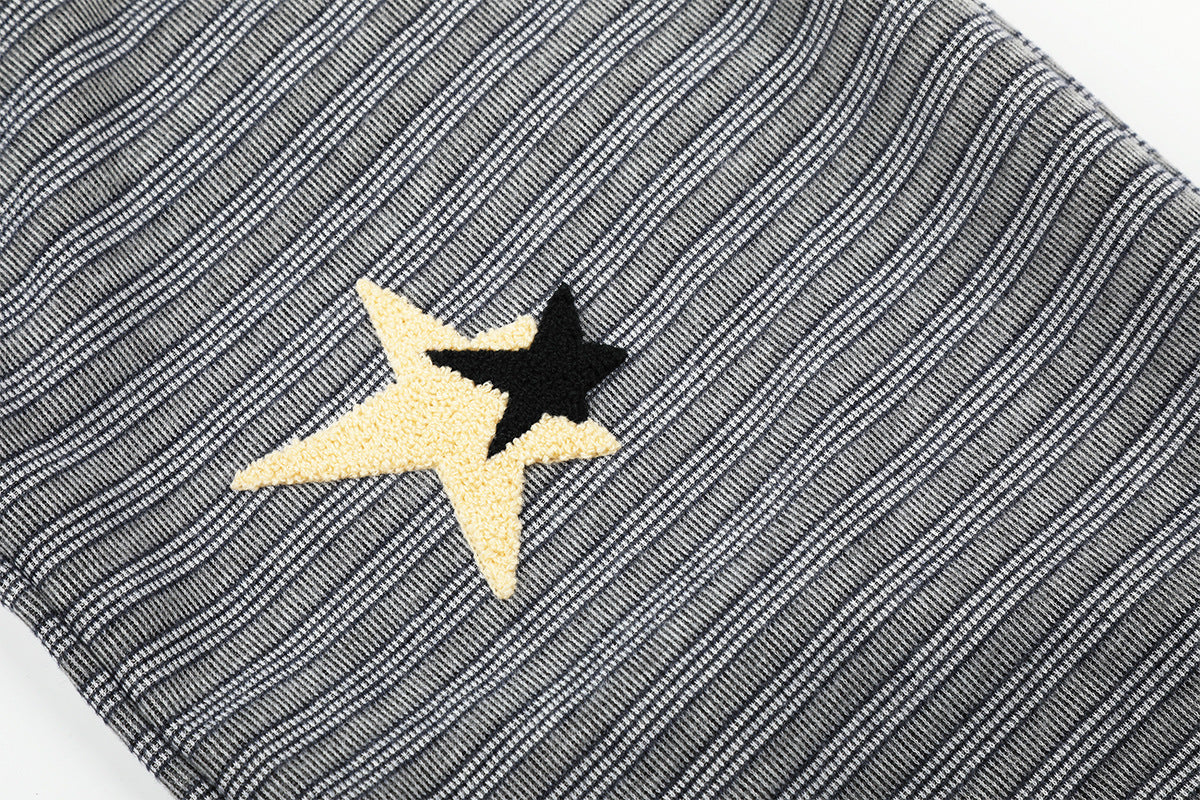 Wide-Leg Striped Sweatpants with Star Embroidery – Relaxed Fit Knit Pants