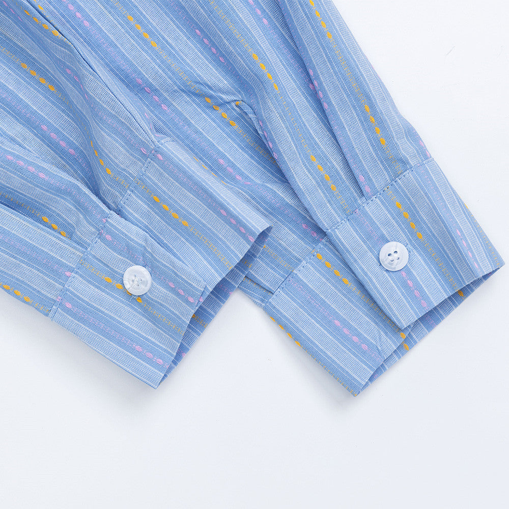 Camisa oversize de rayas con bordado de gato cartoon y detalles de lazos