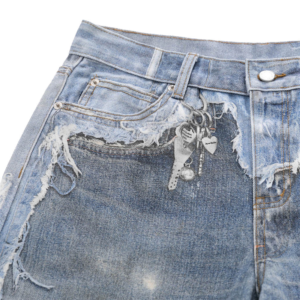 Wide-Leg Distressed Jeans – Post-Apocalyptic Raw-Edge Washed Denim