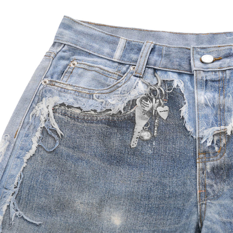Wide-Leg Distressed Jeans – Post-Apocalyptic Raw-Edge Washed Denim