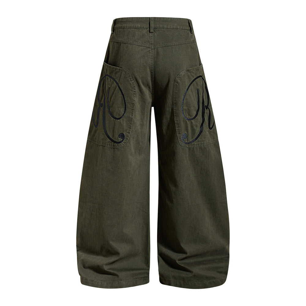 Baggy Cargo Pants Mens Wide-Leg Barrel Fit Vintage Washed Trousers
