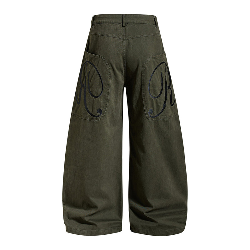 Baggy Cargo Pants Mens Wide-Leg Barrel Fit Vintage Washed Trousers