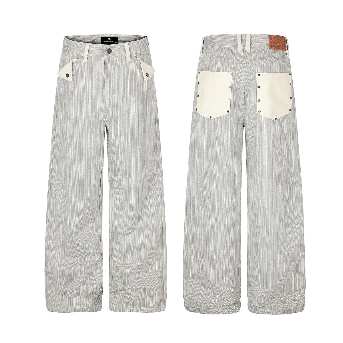 Wide-Leg-Jeans mit Streifen und Barock-Kontrasttaschen – Relaxed Fit