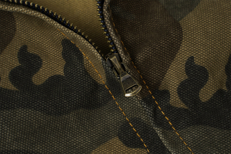 Veste de travail zippée en toile camouflage avec col en velours côtelé