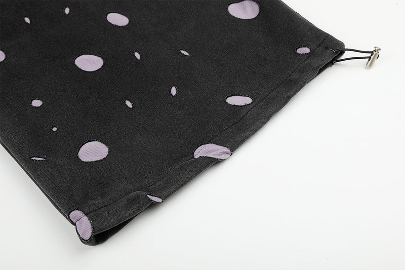 Wide-Leg Sweatpants Black Polka Dot Print Elastic Waist Drawstring