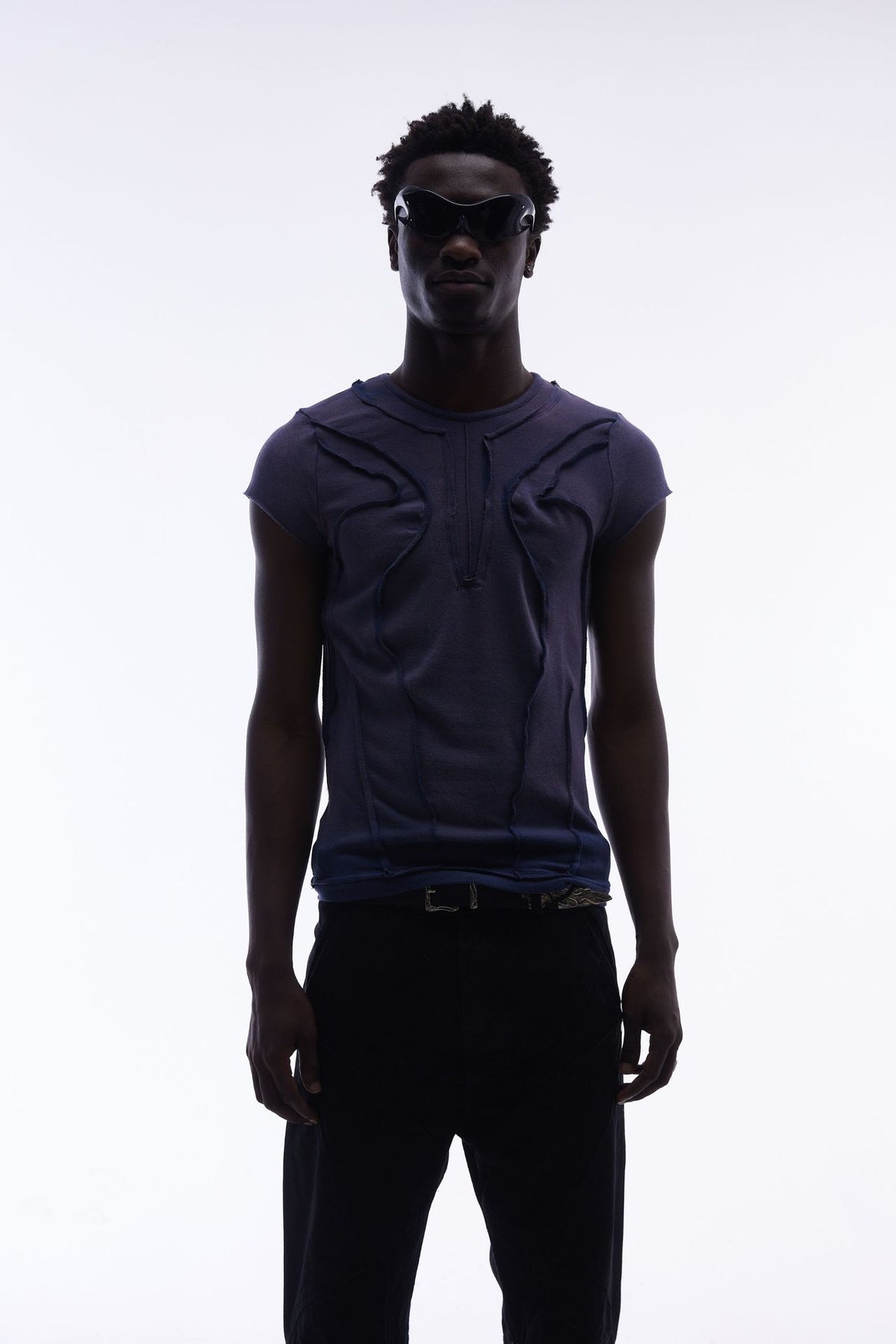 T-shirt manches courtes déconstruit à coutures 3D en relief – Streetwear délavé coupe ajustée