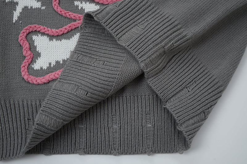 Pull en maille tête de mort & fémurs – Col rond streetwear punk