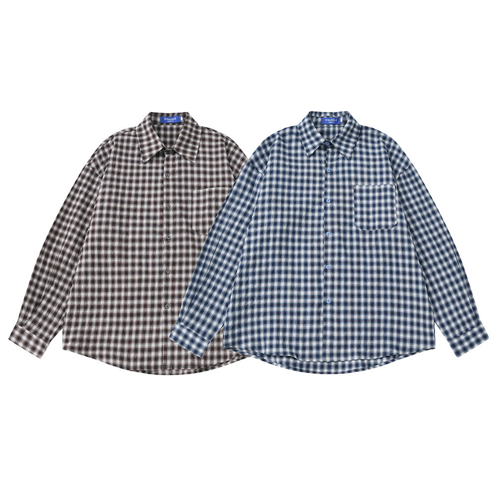 Men's Plaid Flannel Oversized Long-Sleeve Button-Down Shirt